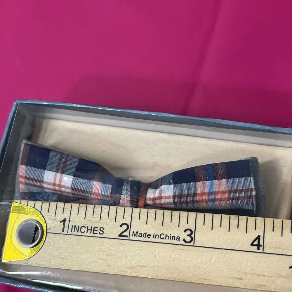 Fore Axel‎ and Hudson Boys Plaid Bow Tie Navy Orange Grey NW888-GY